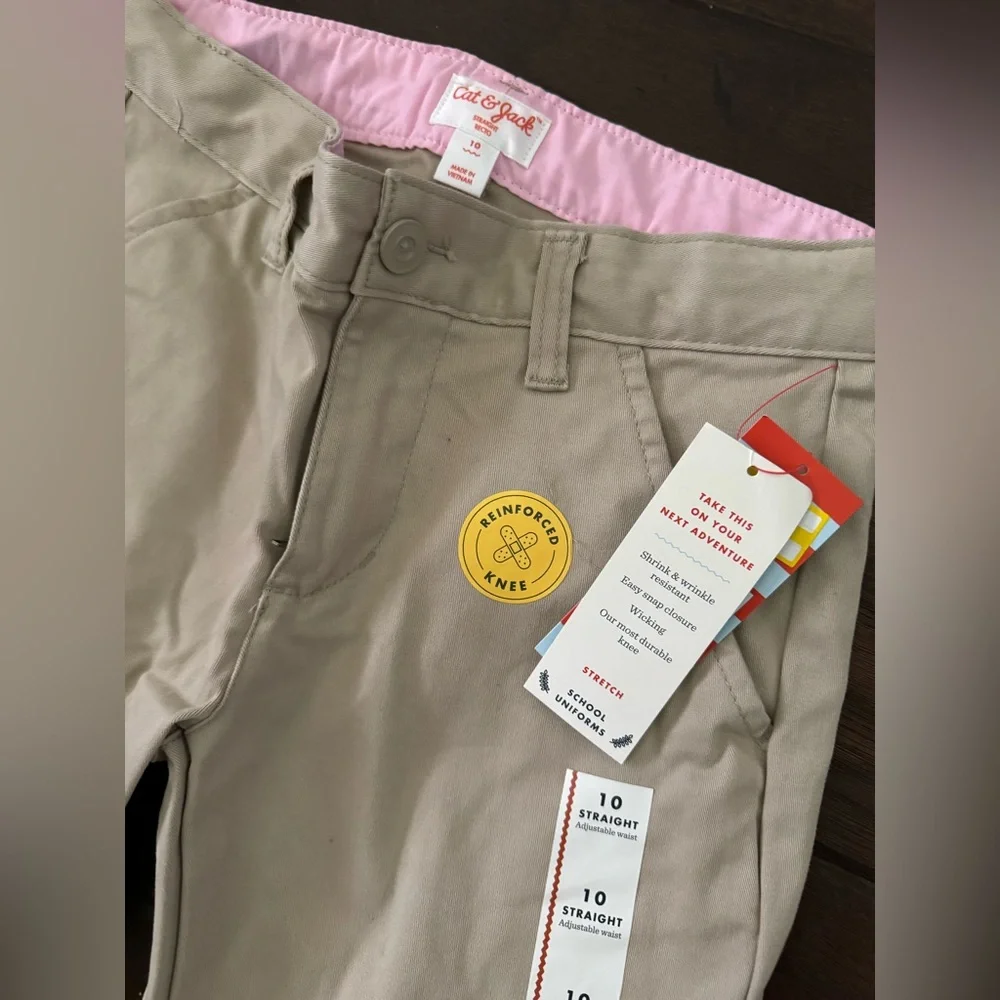 Cat & Jack Girls Khaki Uniform style pants - size 10 NWT - Picture 2 of 3